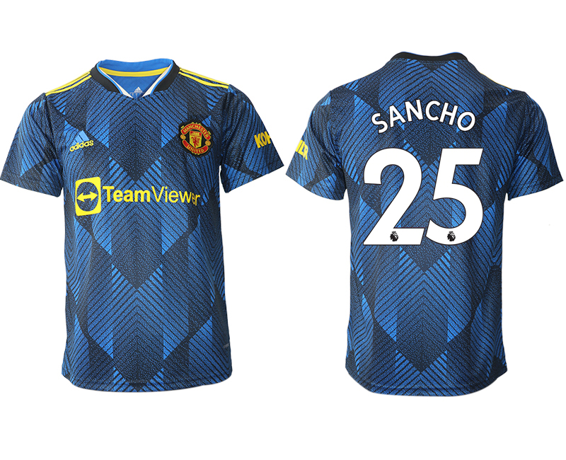 Cheap Men 2021-2022 Club Manchester United Second away aaa version blue 25 Soccer Jersey